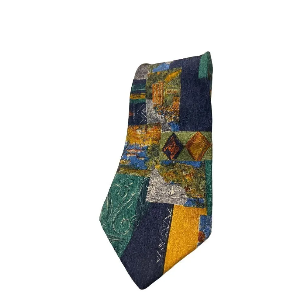 Ermenegildo Zegna Artistic‎ Patchwork Silk Tie Multicolor Abstract Luxury Z-9